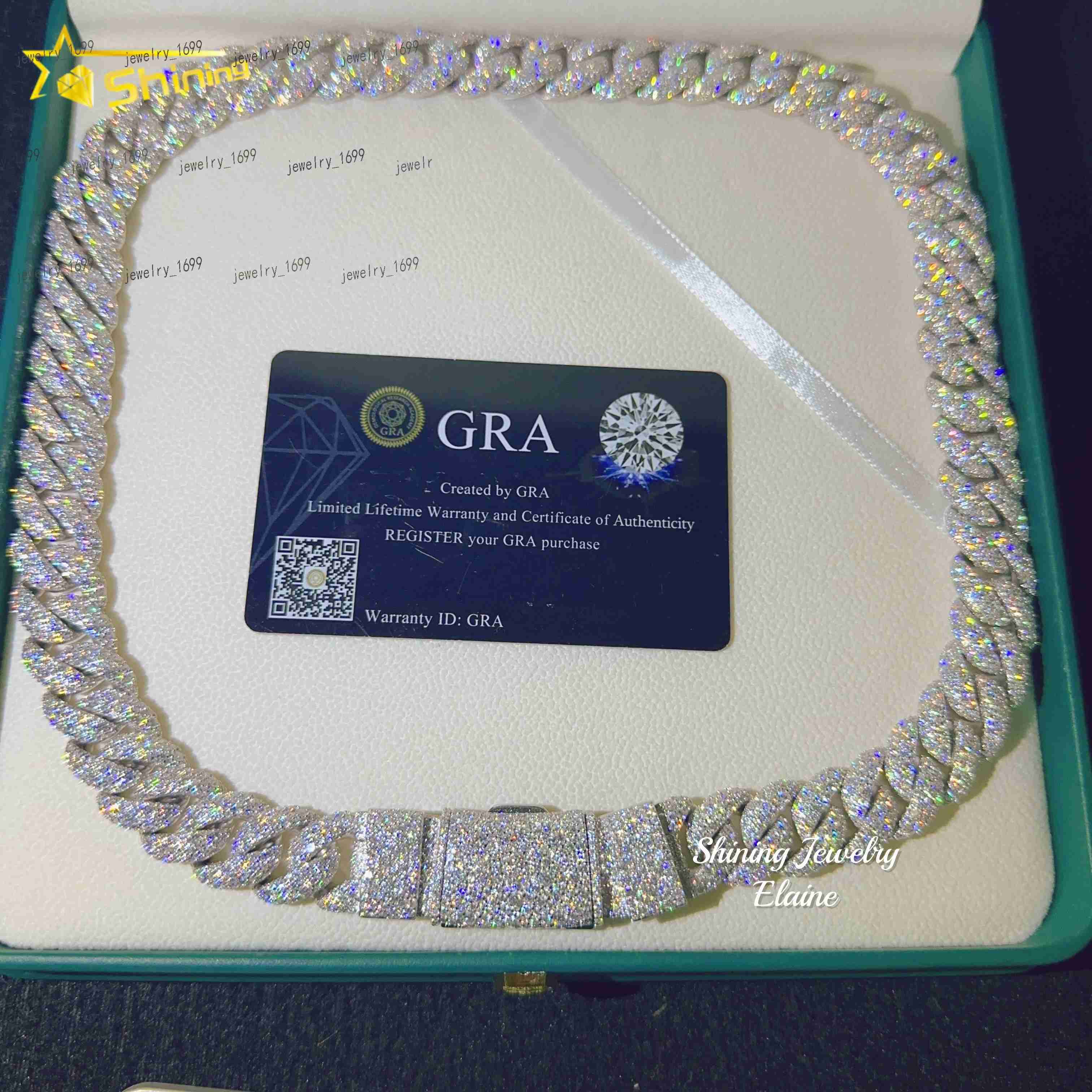 High Quality 925 Sterling Silver Custom Hip Hop Fashion Iced Out VVS Moissanite Gold 15MM Width Cuabn Bracelet Link Chain