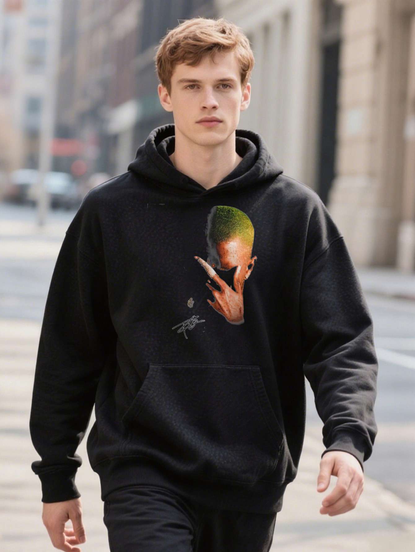 Cotton Men's Black Graphic Crew Regular Fit High Quality Washable All Season Apparel Casual Hoodie