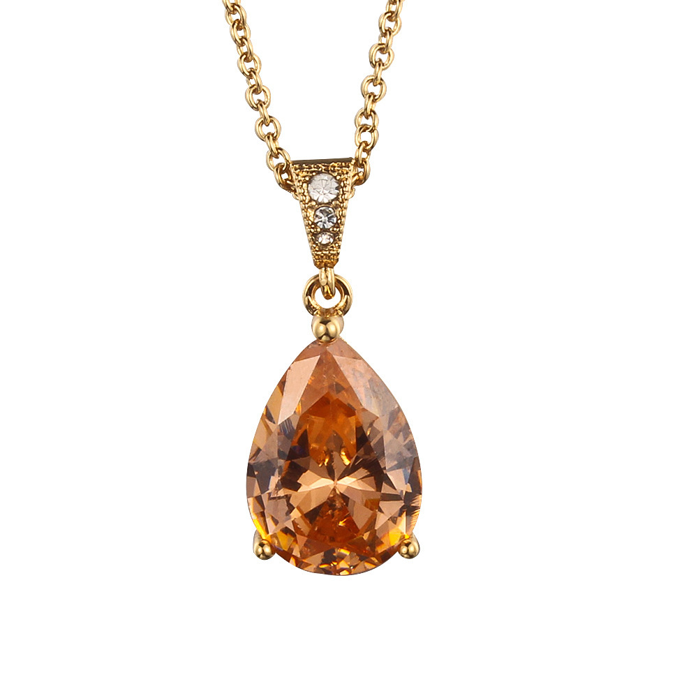 2025 New Arrival Women Niche Designed Champagne Teardrop Gemstone Pendant Necklace Elegant Versatile Collarbone Chain for Everyday Sophistication