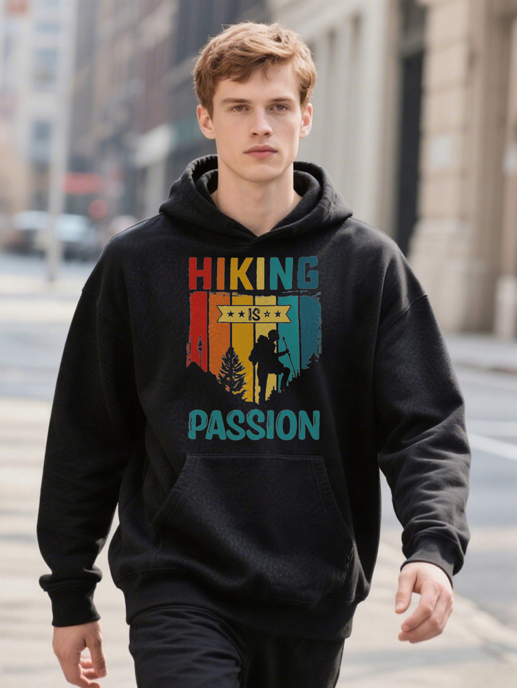 Men S Graphic Hoodie is Passion Print Black Crew, Lightweight Blend Perfect for