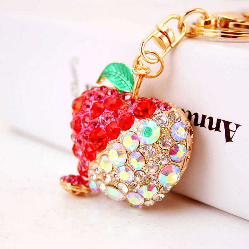 Cute Alloy Rhinestone Apple Car Women's Bag Accessories Fruit Shape Pendant Gift Keychain 108
