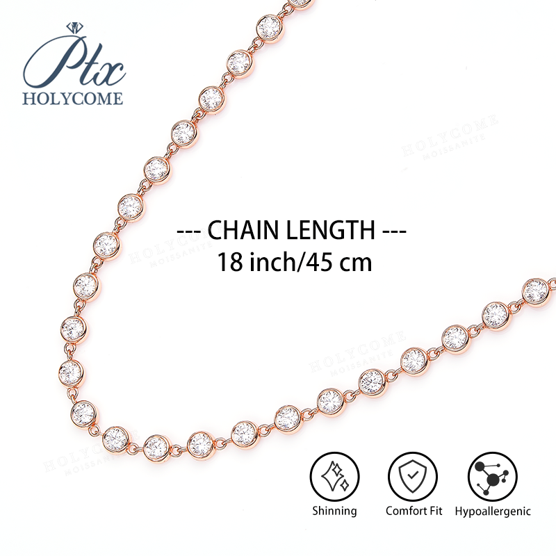 Luxury Sparkling 3mm Bezel Moissanite 925 Sterling Silver Women's Necklace Bracelet 18K Gold Plated Bling Tennis Chain Fashionable Jewelry Gift