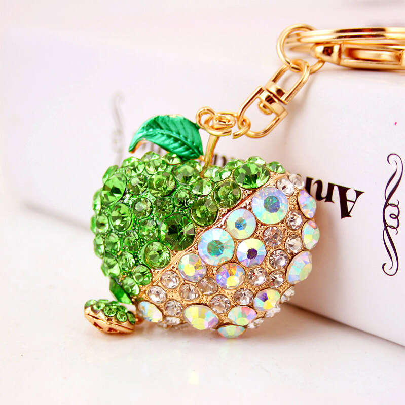 Cute Alloy Rhinestone Apple Car Women's Bag Accessories Fruit Shape Pendant Gift Keychain 108