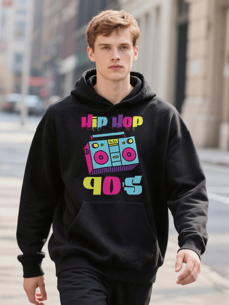 s Hip Hop Black Hoodie Casual with Vibrant HIP HOP S Print Perfect Gift for Men Music Fan e1582 b219c