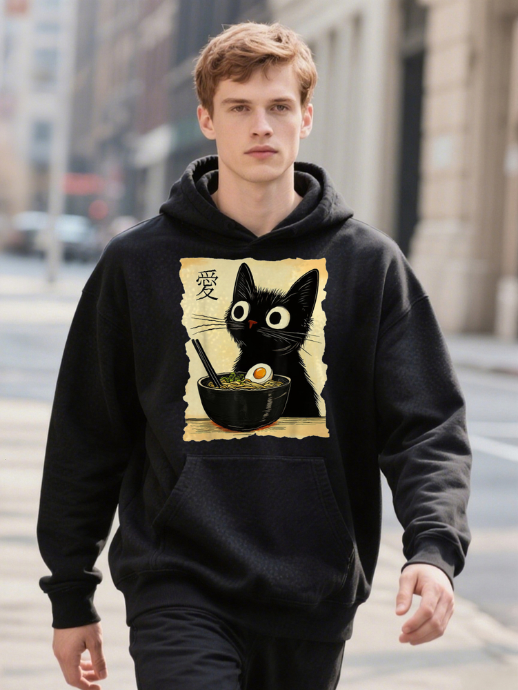 Cotton Funny Ramen Graphic ee Kawaii Japanese Hoodie Anime Style washable Black with
