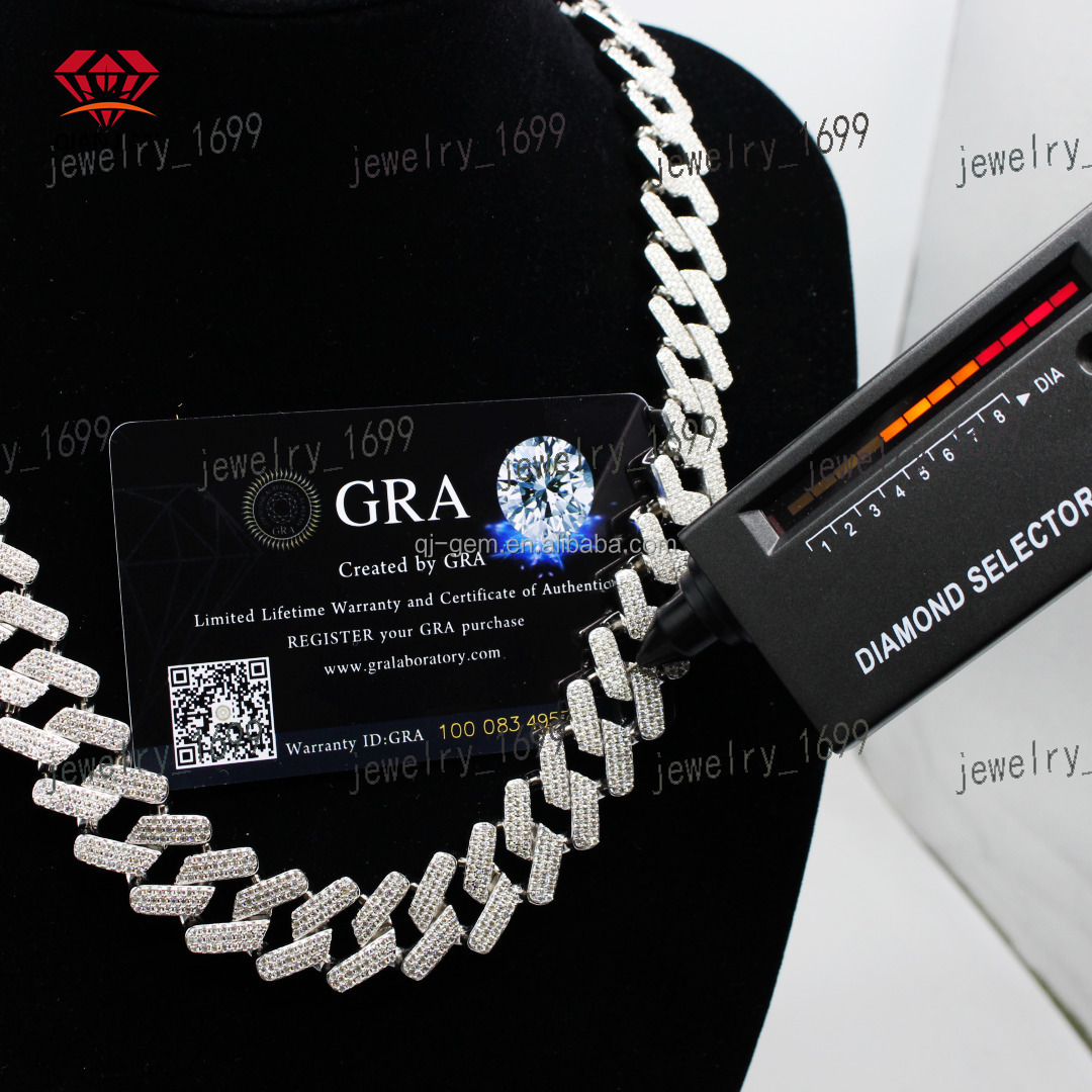 Wholesale 925 Sterling SIlver VVS Moissanite Cuban Chain GRA Certificate Loose Diamonds Hip Hop Cuban Necklace in Stock for Men