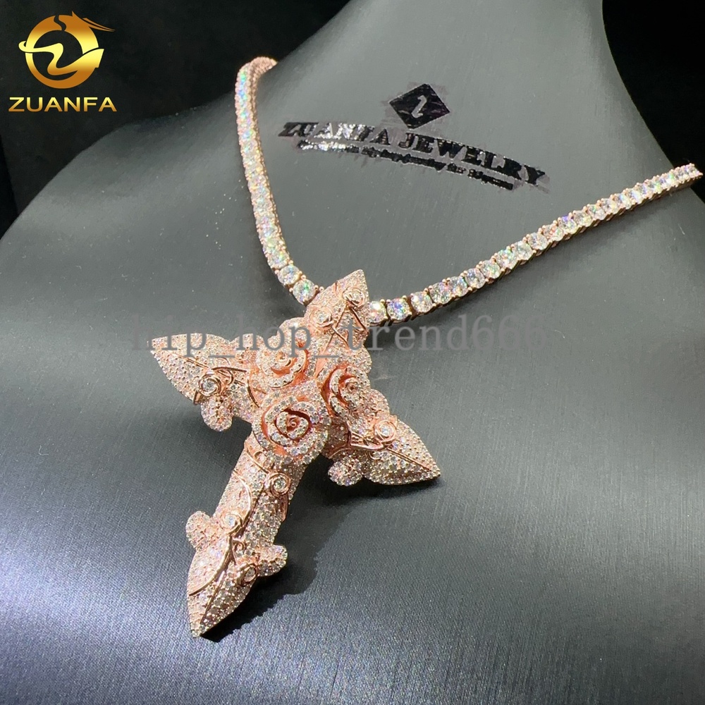 Custom Tennis Chain Pendant Sterling Silver 925 Vvs Moissanite Hip Hop Iced Out Jewelry Fashion Cross Pendant