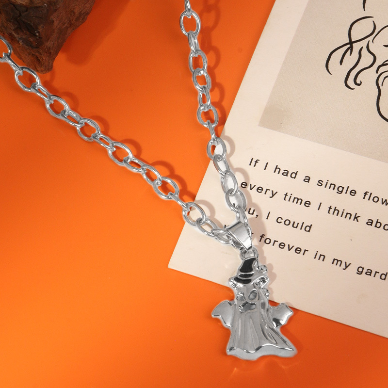 2025 Halloween Unique Creative Funky Ghost Pendant Necklace Niche Sweet Cool Earrings Set Trendy Women Festive Jewelry