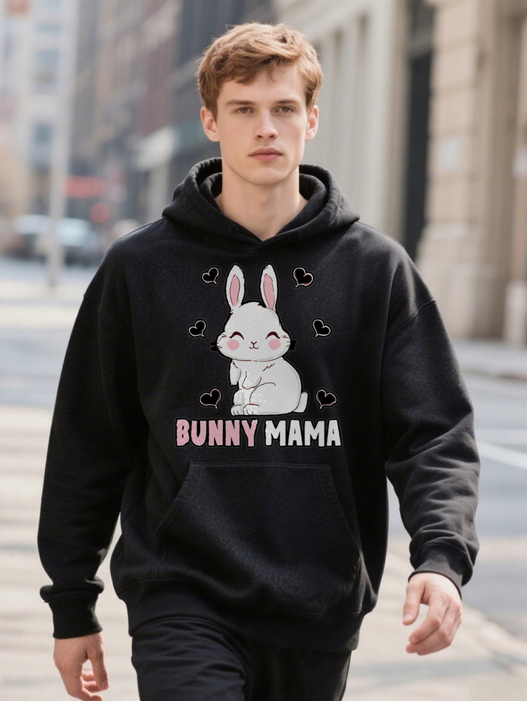 Men S Casual Bunny Love Heart Print Crew Slight Hoodie Stretch Fabric Regular Fit Perfect Gift For