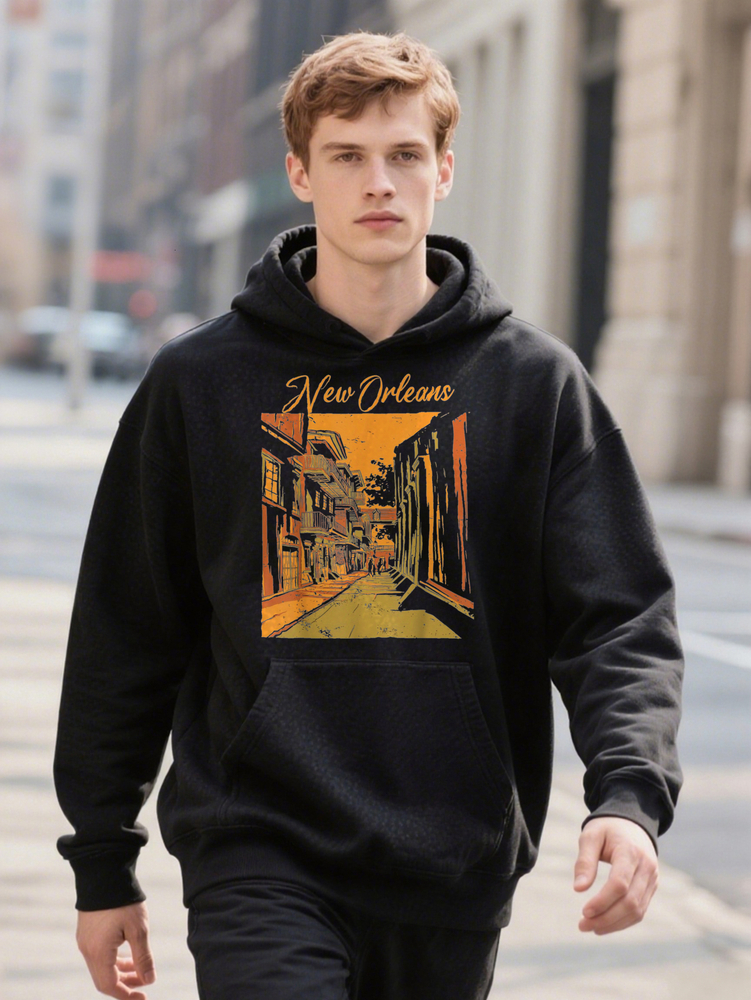New Orleans Iana Souvenir Bourbon Street Cotton Fun Hoodie Design DIY Men S Soft Breathable Comfortable Casual