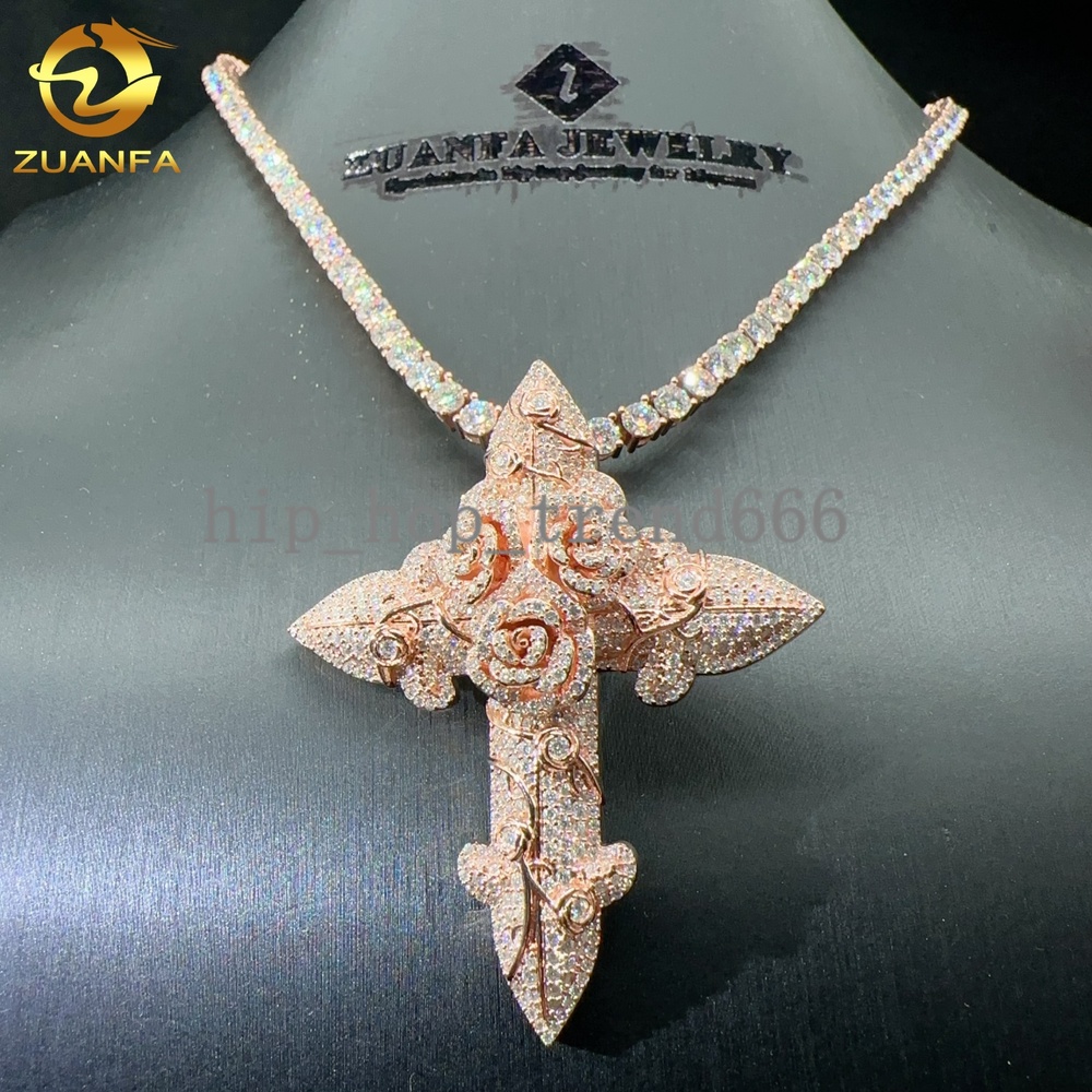 Custom Tennis Chain Pendant Sterling Silver 925 Vvs Moissanite Hip Hop Iced Out Jewelry Fashion Cross Pendant