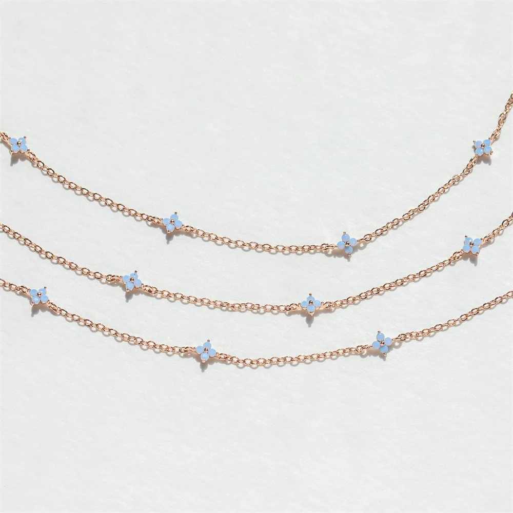 Crystal Clover Choker Necklace For Women Kpop Ins Fashion Gold Color Thin Short Neck Chain Blue Flower Jewelry Gifts KDN005 W250816