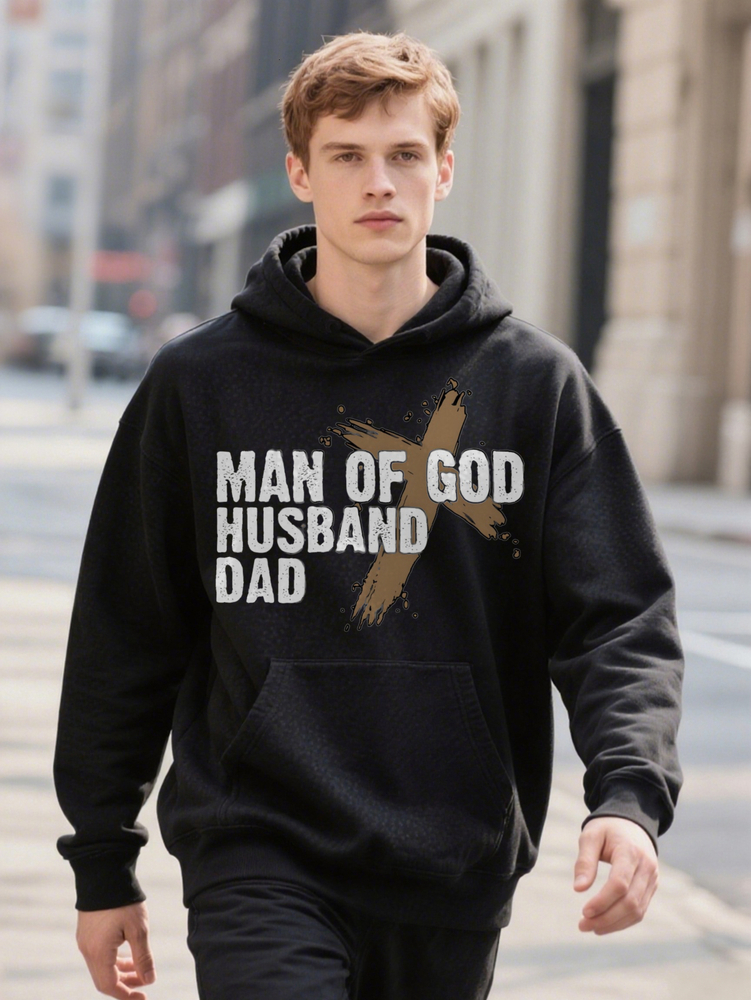 Men S Casual Graphic For Man OF GOD HUSBAND DAD Distressed Print Black Ee Hine Hoodie Washable