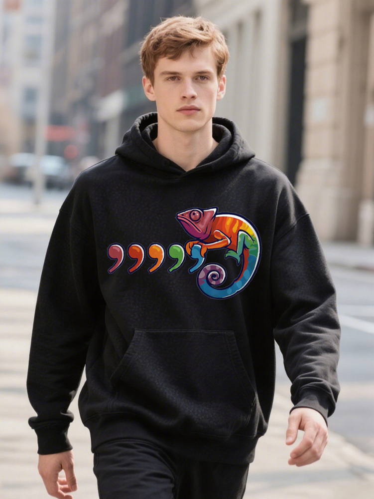 Men Retro S Chameleon Graphic Hoodie Pure Cotton Soft Breathable Casual Comfort Fit Vibrant