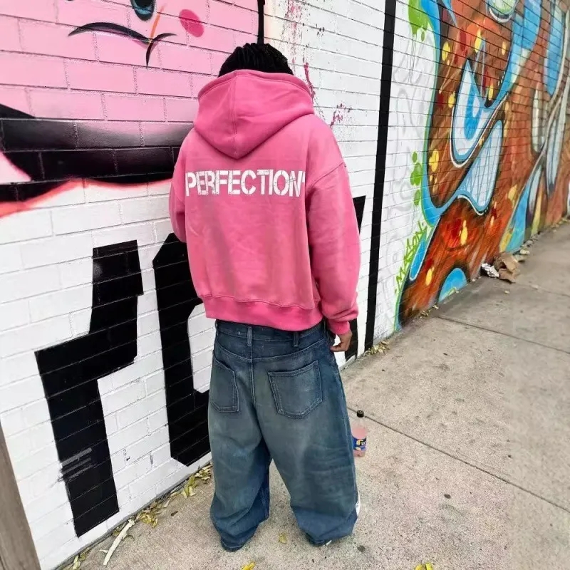 Pink grunge oversized sweatshirt zip up hoodie Letter printing hoodies women goth y2k tops harajuku New streetwear clothes