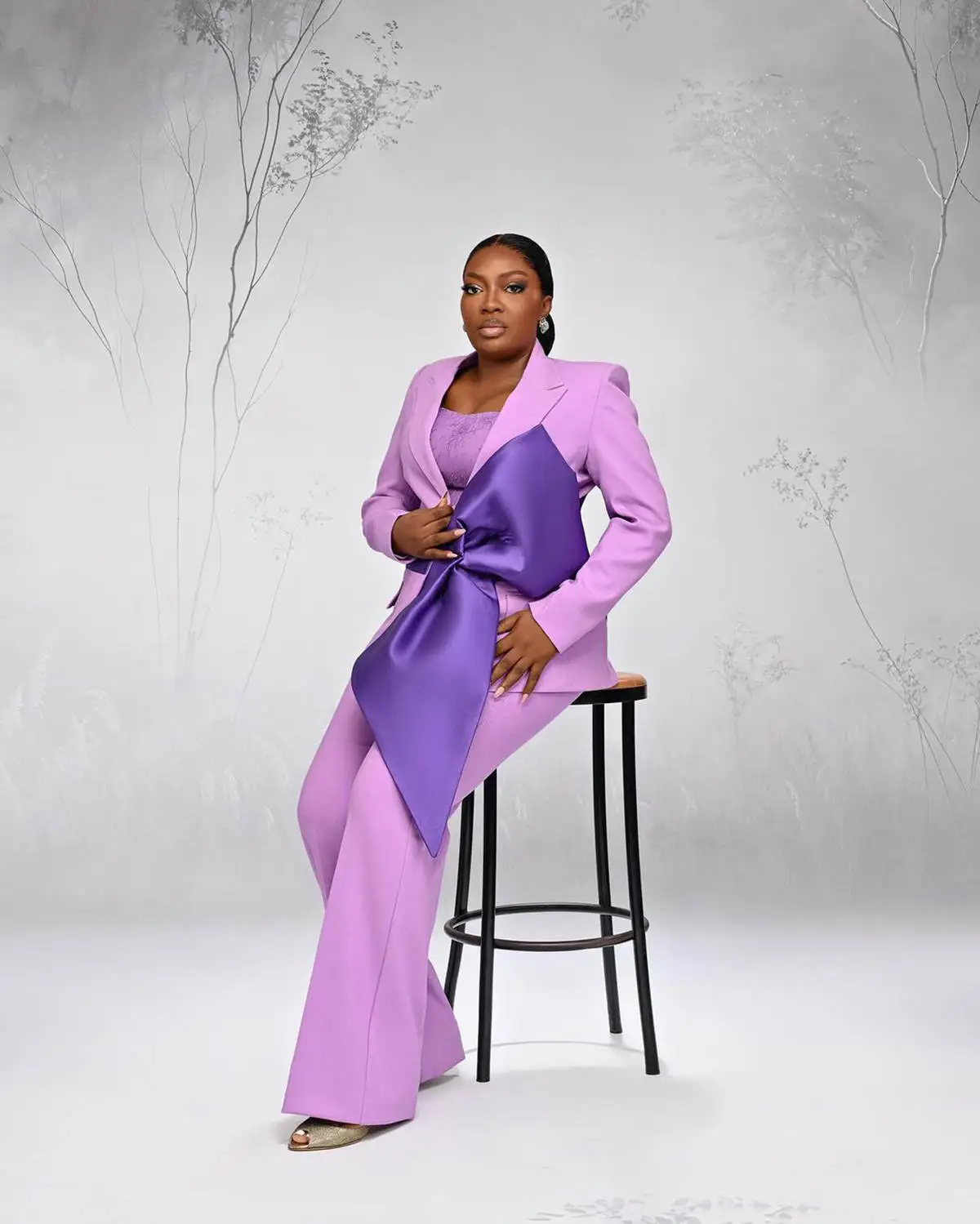 Designer Purple Women Suit Set Blazer Pants 2 Piece Bow Tuxedos Party Jacket Tailored Formal Office Lady Prom Coat