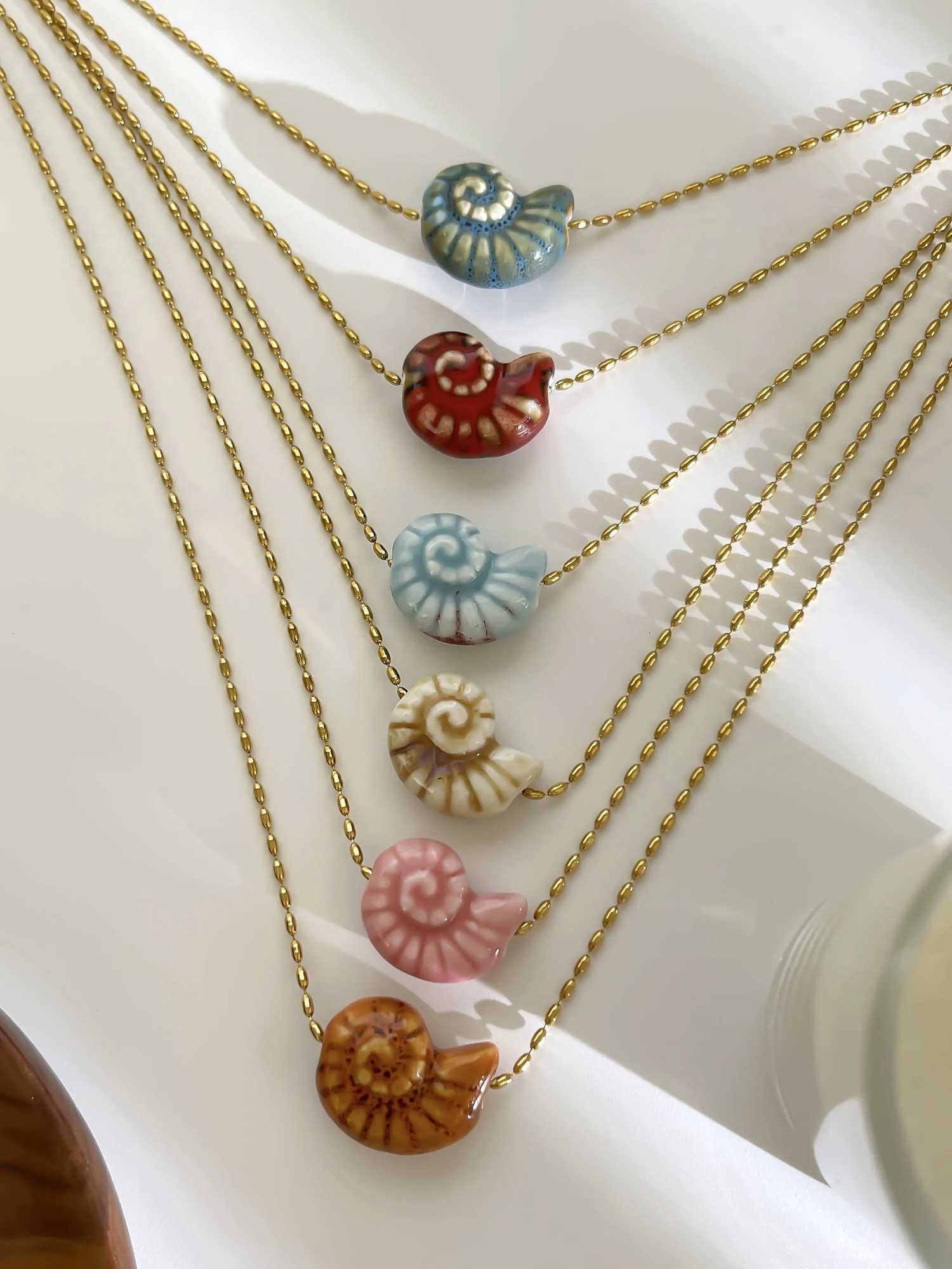 Perisbox New Cute Multicolour Ceramic Conch Pendant Necklace for Women Stainless Steel Chain Trendy Holiday Jewelry Gift Summer XJ250816