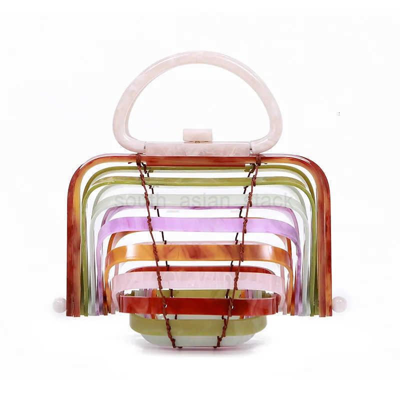 Summer Designer Womens Acrylic Beach Bag Vacation Woven Folding Basket Handbag Ladies Hollowing Out Shell Purse High Quality Z250816