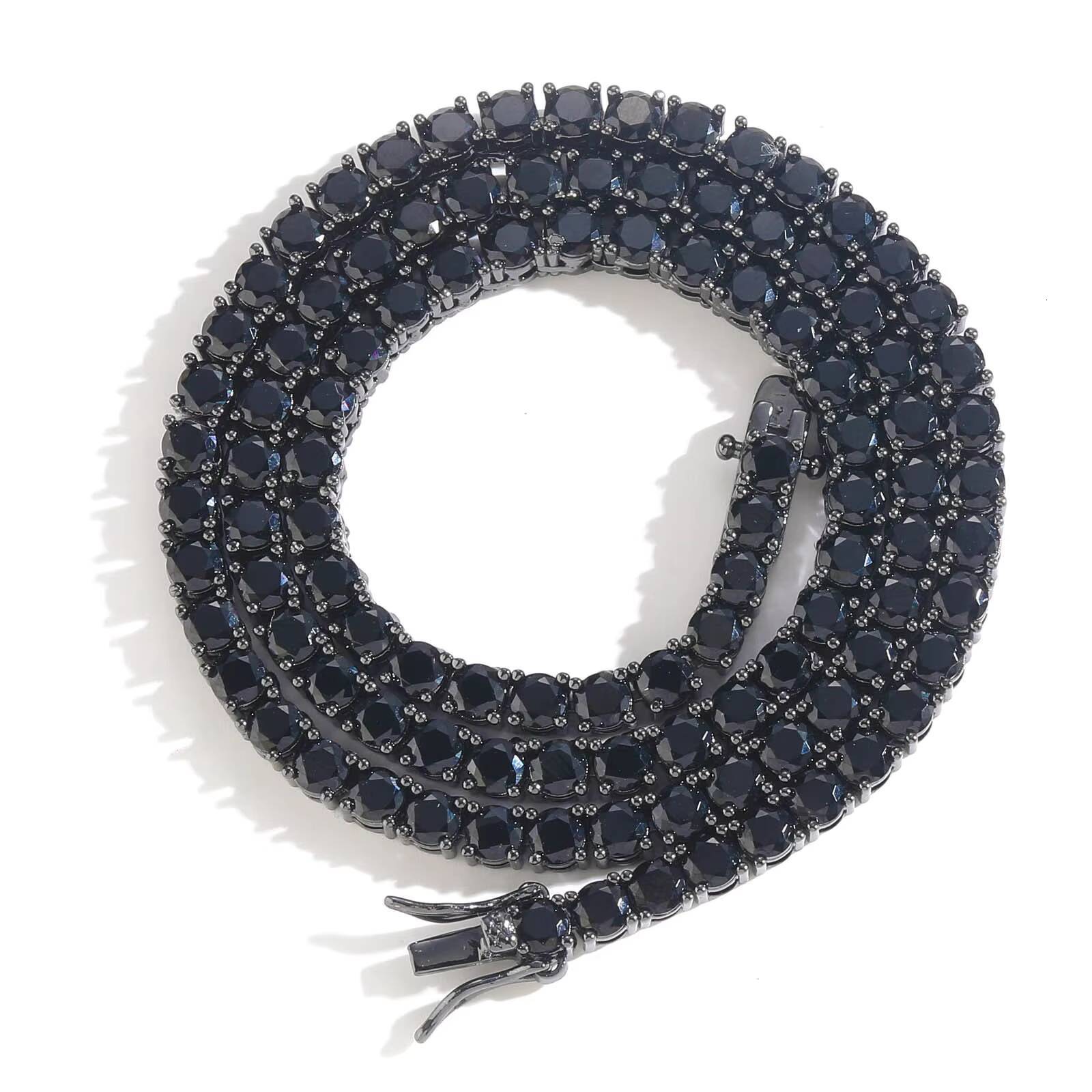 Fashion Quality Men Black 4mm 16 Inch Moissanite Tennis Chain Necklace Hiphop Gold Plated Jewelry for Men with Black Zircon