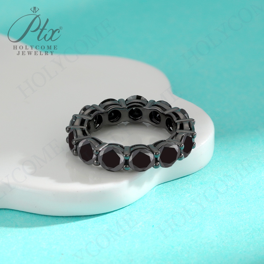 Full 4mm Black Moissanite Eternity Band Ring for Women Charm Simple Original 925 Silver D Color Womens Moissanite Diamond Ring Jewelry Gift