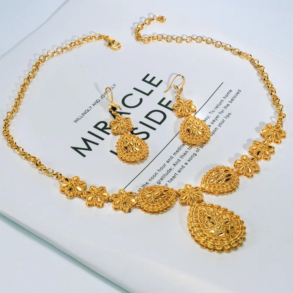 Gifts Dubai India Style Gold Color Necklace Earring Set Plated Big African Bridal Jewelry Sets Women 250815