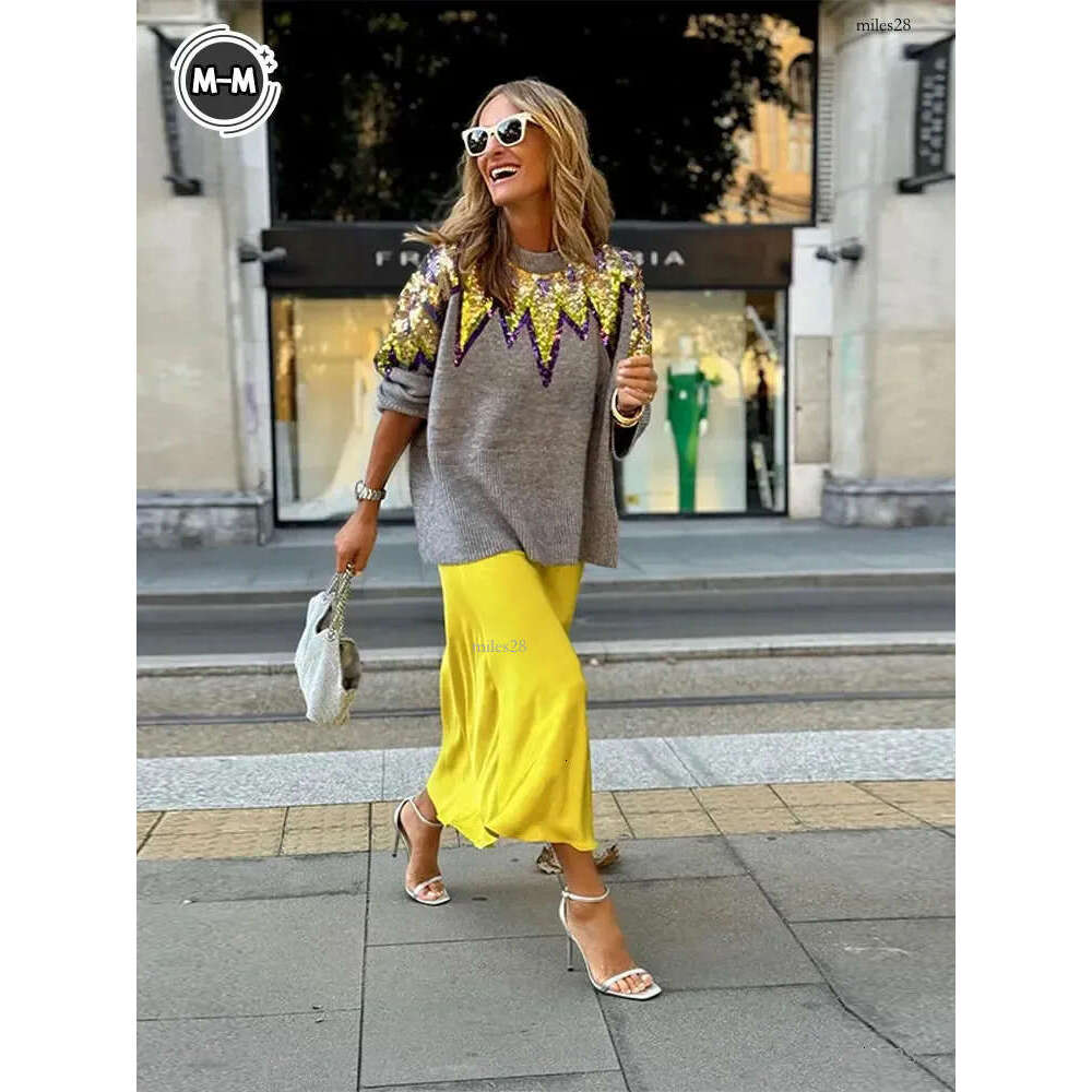 Colorful Sequins Long Sleeve Knitted Sweater Women O neck Loose Casual Pullover Jumper Fashion Female Street Club Party Knitwear 231220