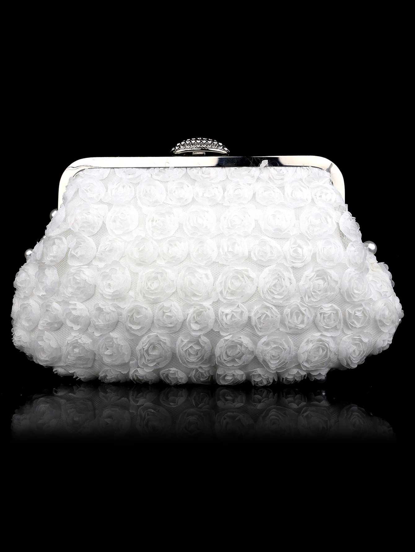 Sweet Lady Beaded Lace Flower Pearl Womens Clutch Bag Evening Bag Hand Wedding Bride Bag Bridesmaid Bag Party Dress Bag Hand Bag Mobile Phone Bag W250