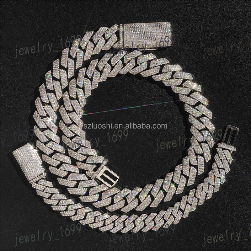 925 Sterling Silver 4Rows VVS Moissanite Diamond 18mm Hip Hop Iced Out Chunky Miami Cuban Link Chain With GRA Certificate