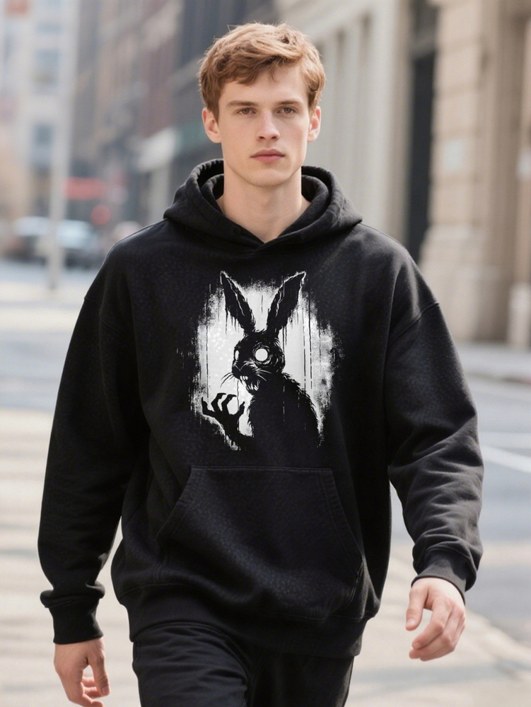 Cotton PLUS Hoodie SIZE Weirdcore Creepy Goth Rabbit Horror Bunny L XL