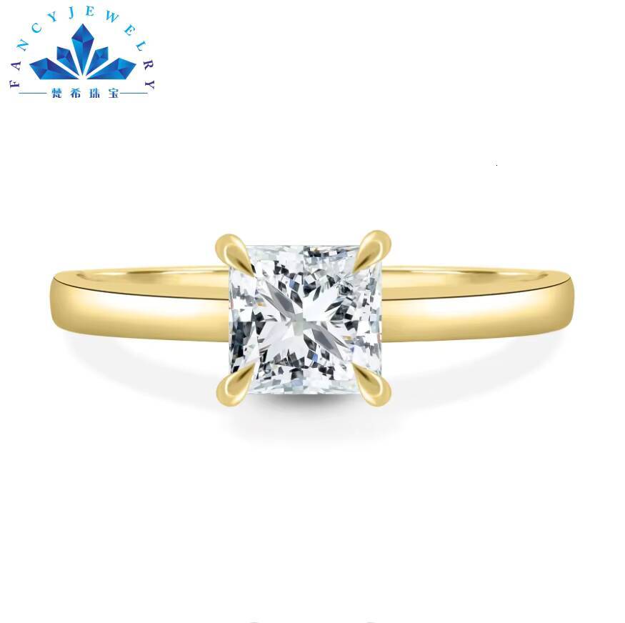 Fine Jewelry for Women Men 2CT D VVS Princess Cut Moissanite Diamond Ring in 14K/18K Yellow Gold with S925 Elegant Luxurious