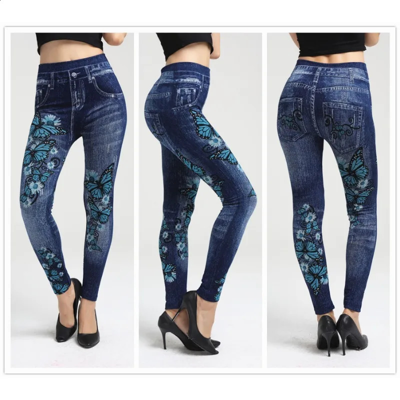 High Waist Seamless Jean Legging Women Printed Leggings High Elastic Knitting Slim Fashion Gym Trainning Hip Liftting Tights 250811