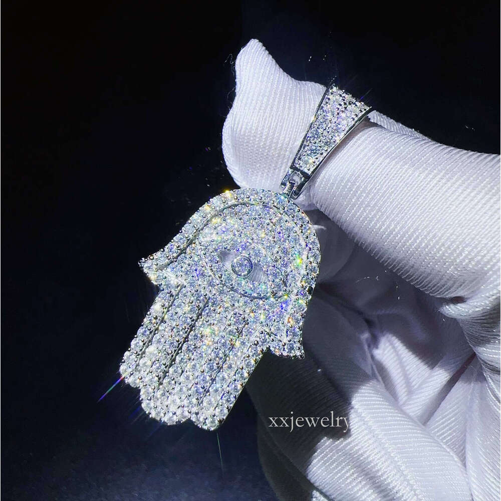 Sier Jewelry Moissanite Hamsa Hand VVS Iced Out Pendant Hip Hop Pass Tester