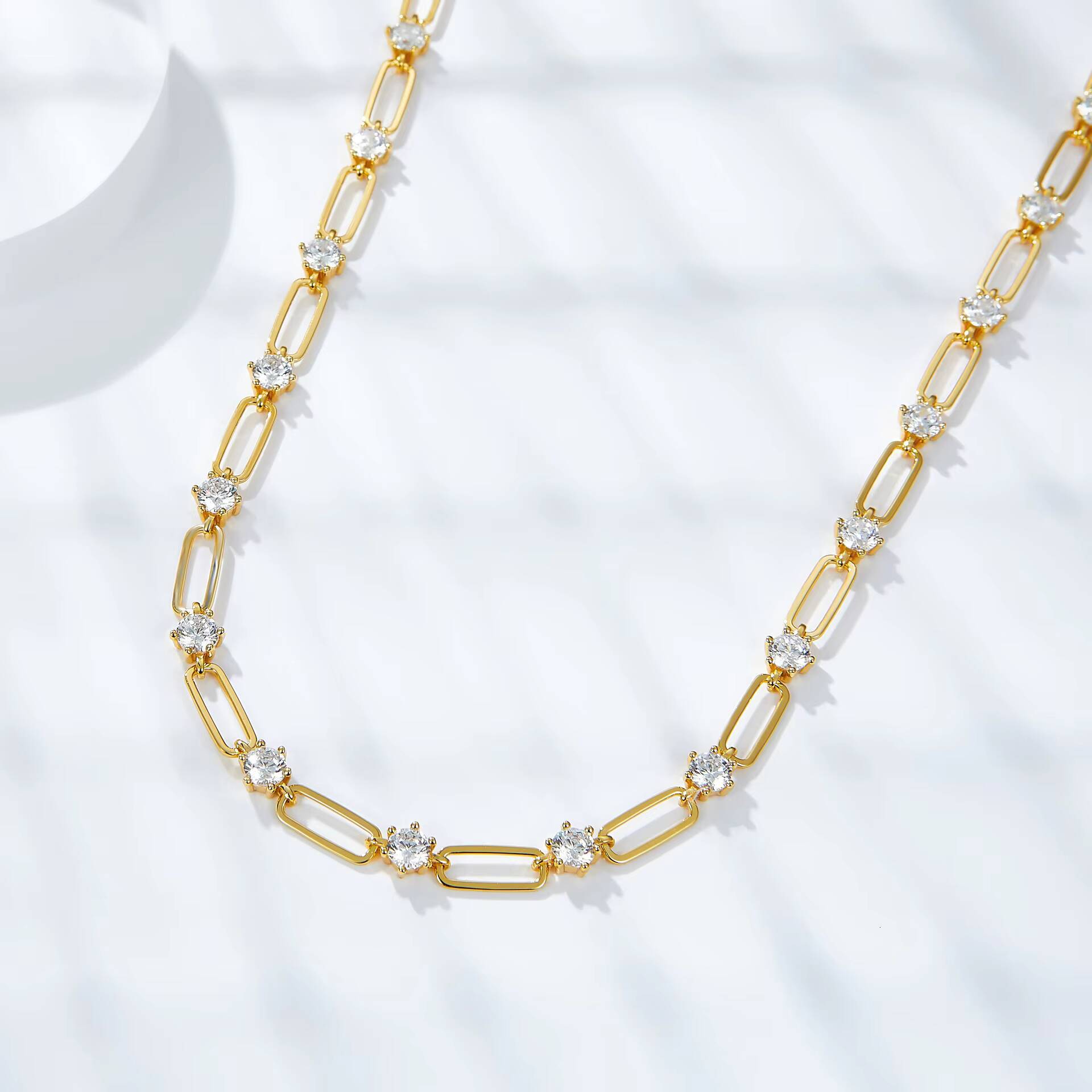 925 Sterling Silver Womens Necklace With Pass Diamond Tester Moissanite Paperclip Chain Layered for Girls