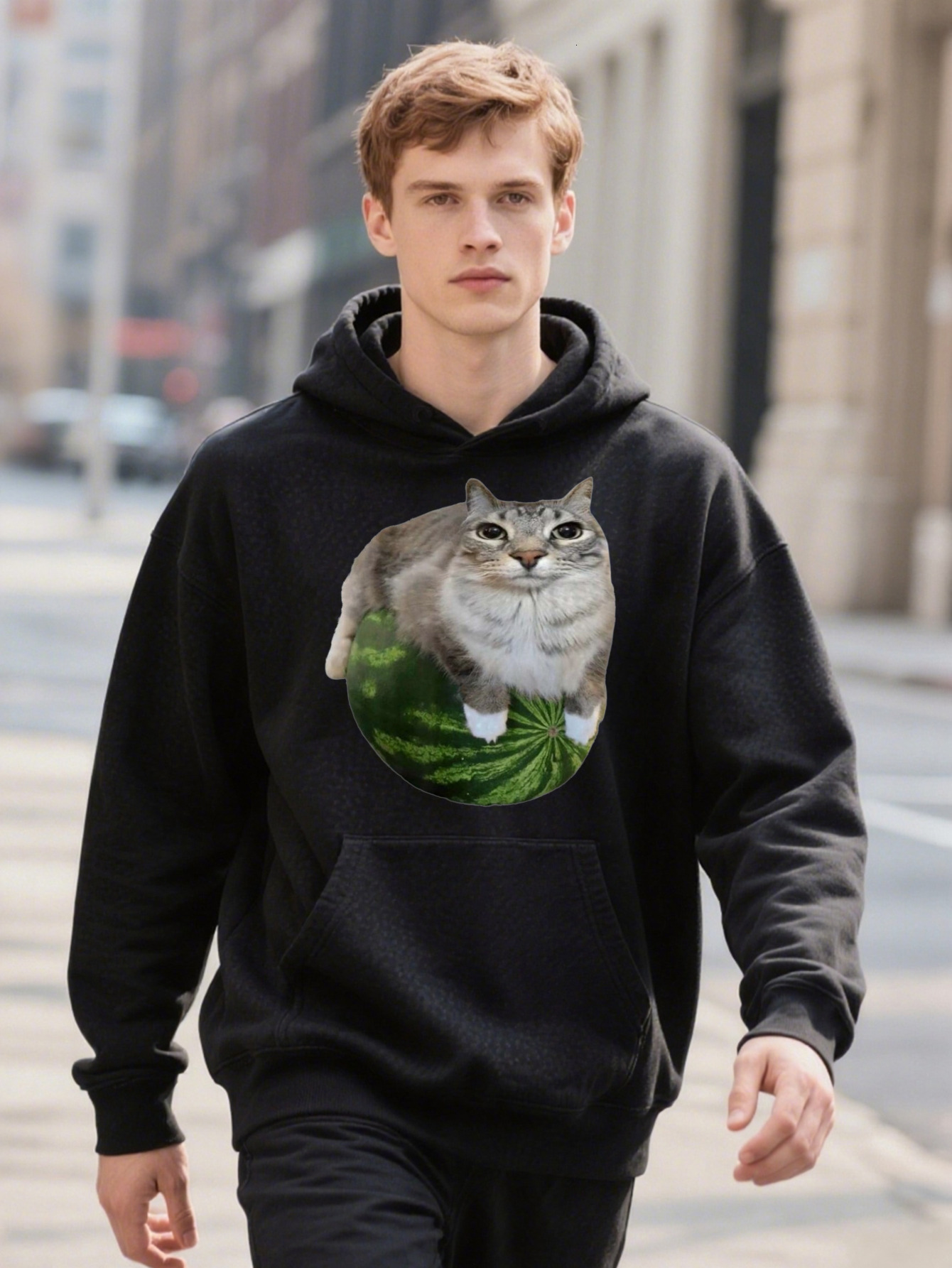 Comfort Meme Hoodie Funny For Men Women Attire Cotton Black With Vibrant Cat Design Washable Graphic Ee