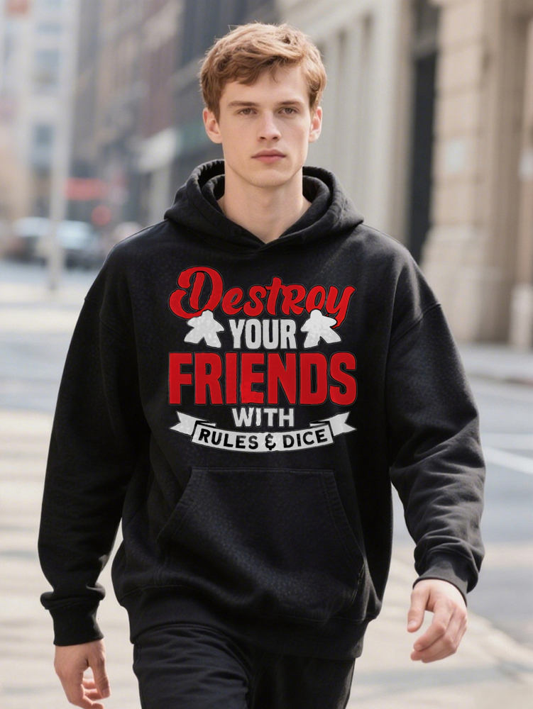 Men S Crew Destroy Your Friends With Rules Dice Print Black Is A Perfect Gift For Men's Casual Hoodie By