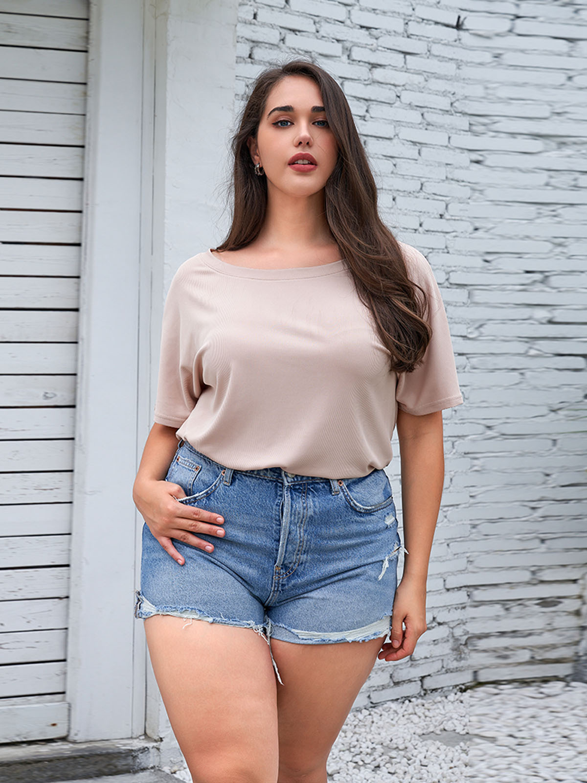 K2108 Plus size women's T-shirt short sleeve loose black slim comfortable thin drape round neck casual top solid color commuting