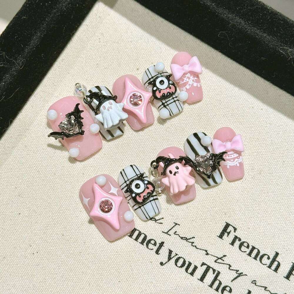 10pcs 3D Ghost Star Decor Halloween Press On Spicy Girl Fashion Short Ballerina Fake Y2k Handmade False Nails Coffin X250816