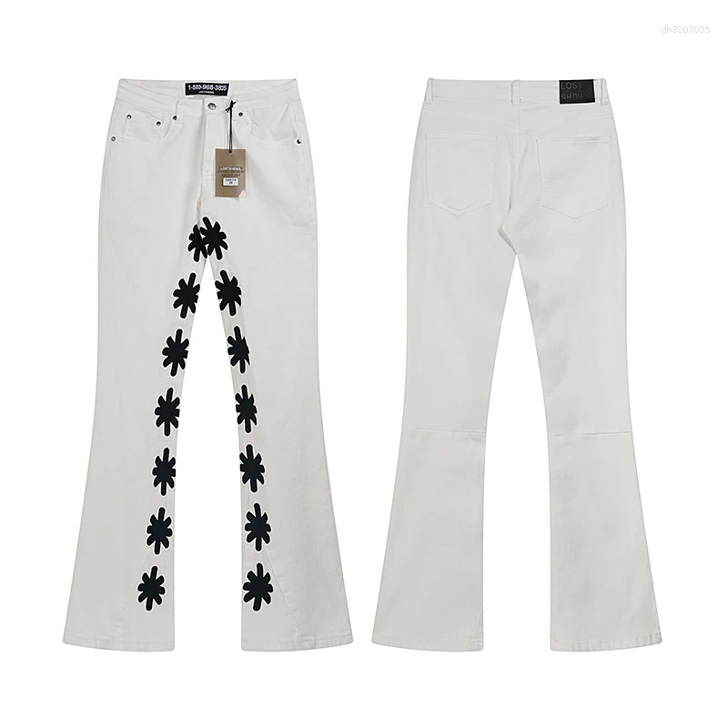 Men's Jeans Fall LOST SHDWS Fashion All-match Men Women Micro Flared Stretch Color Embroidery Flower Logo Lostshdws Trousers