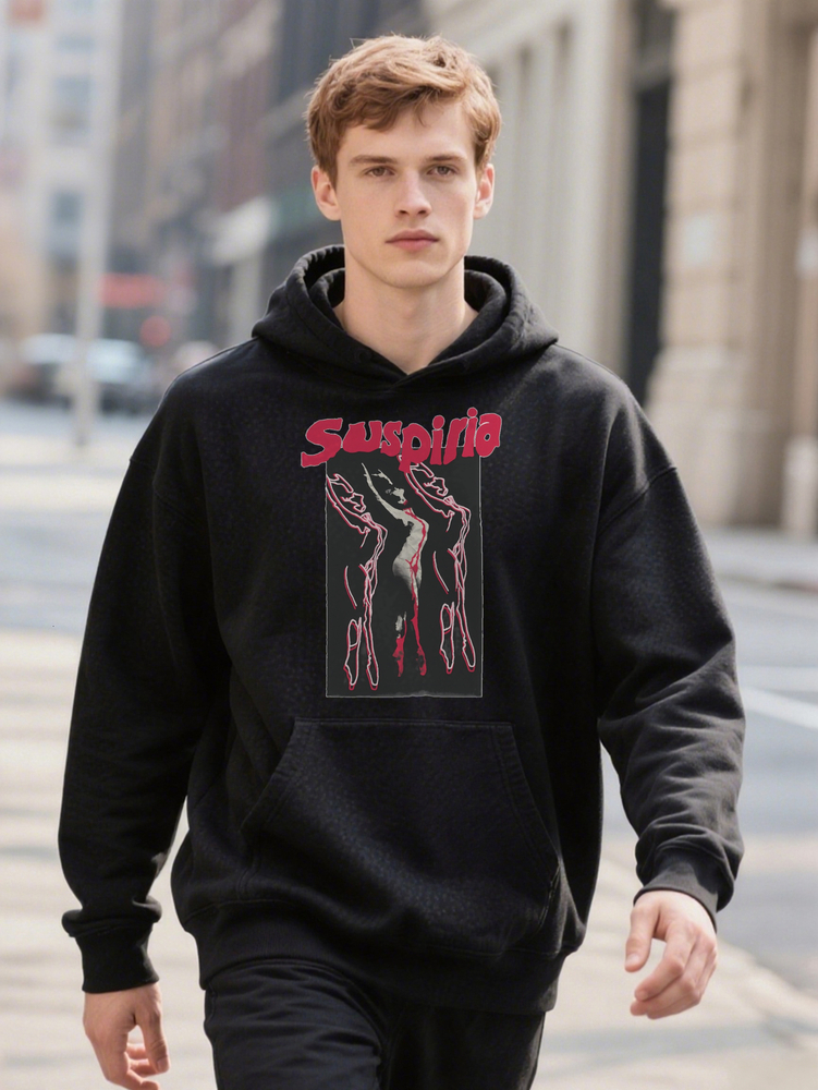Casual Hoodie Crew Suspiria Black Background Print Pattern op Men's Gift