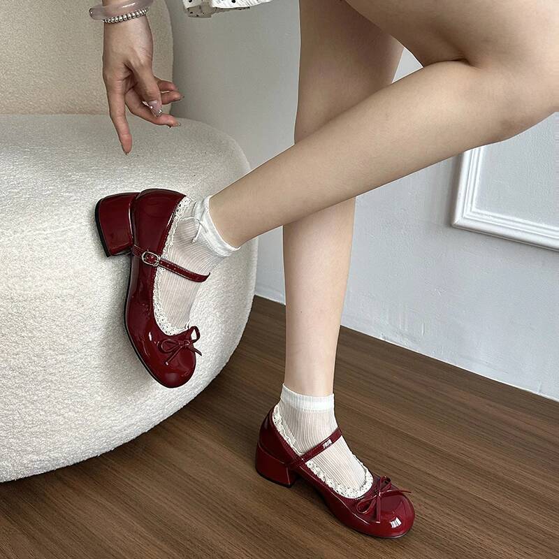 Sring Autumn Women Mary Jane Fashion Butterfly-knot Dress Ladies Concise Outdoor Thick Heel Leather Shoes ddmysaturn