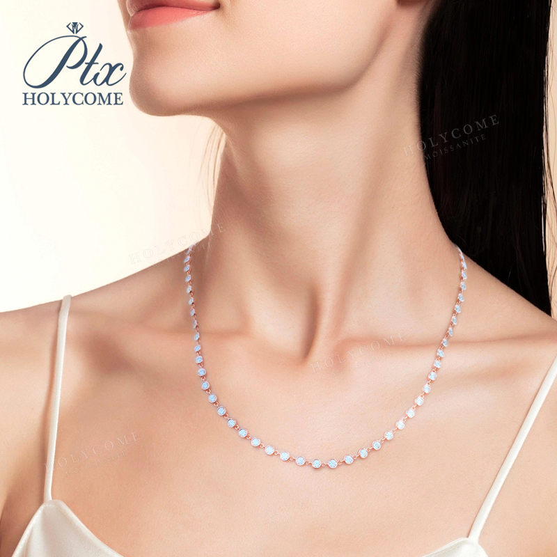 Luxury Sparkling 3mm Bezel Moissanite 925 Sterling Silver Women's Necklace Bracelet 18K Gold Plated Bling Tennis Chain Fashionable Jewelry Gift