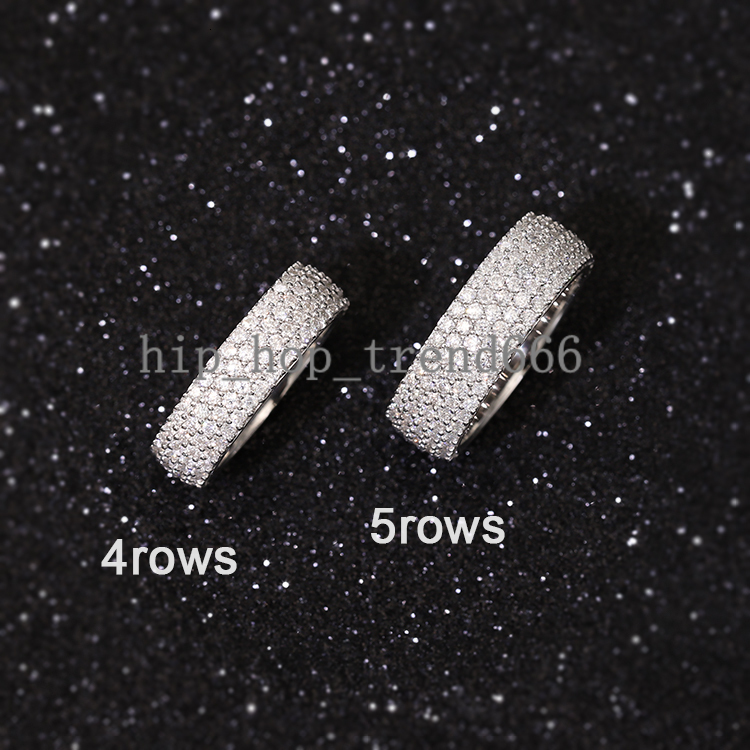 Wholesale Price 4-5 Rows Moissanite Ring Ice Out Round Cut VVS Moissanite 925 Silver Rings Jewelry for Hip Hop Rapper