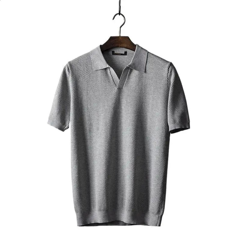 Men Polo Shirt Turn Down Breathable Top Collar Short Sleeves Solid Color Knit T 2025 Summer Casual Basis Knitting Tops 250808