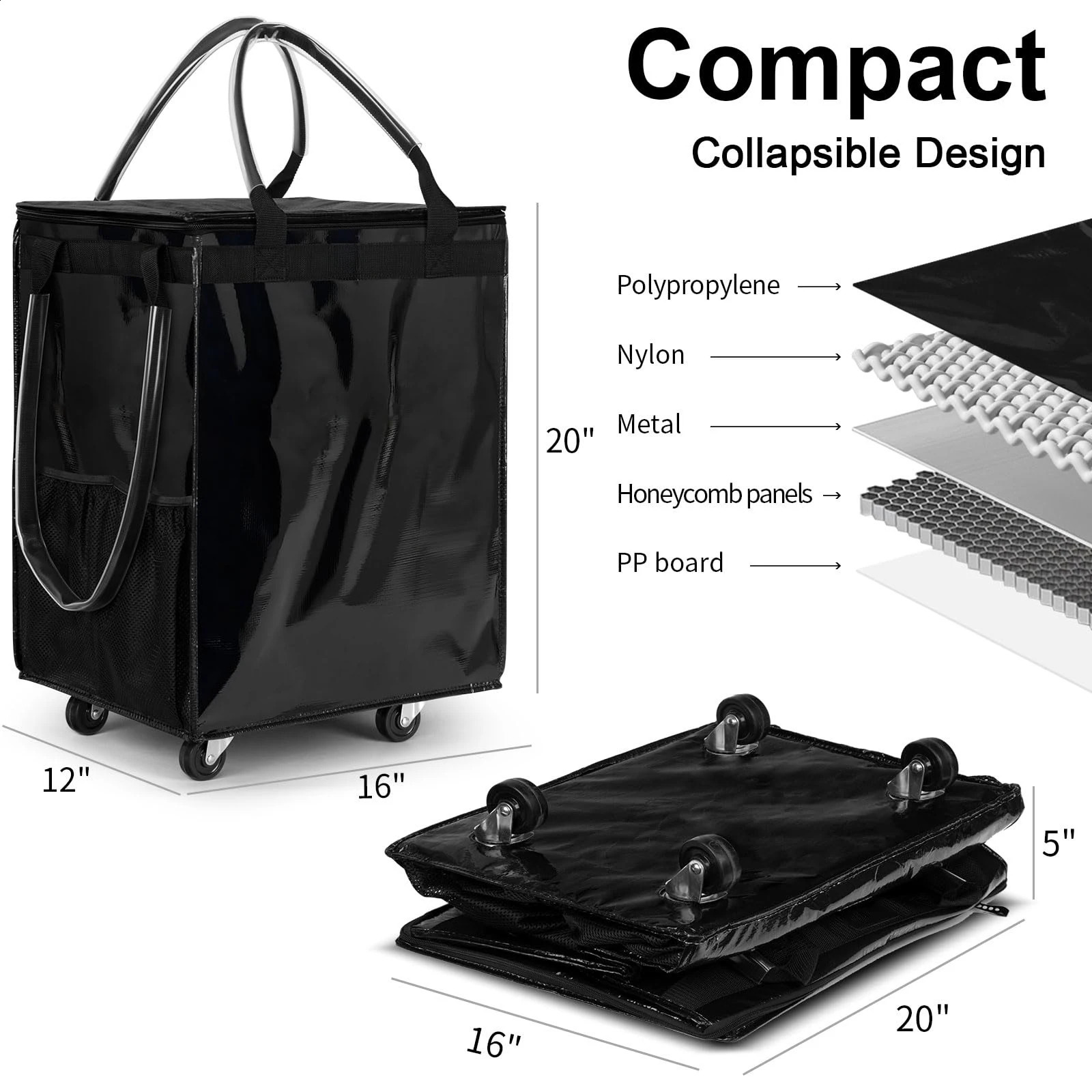 1PCS Large Capacity Organiser Foldable Rolling Shopping with Wheels Reusable Bag Zipper 250815