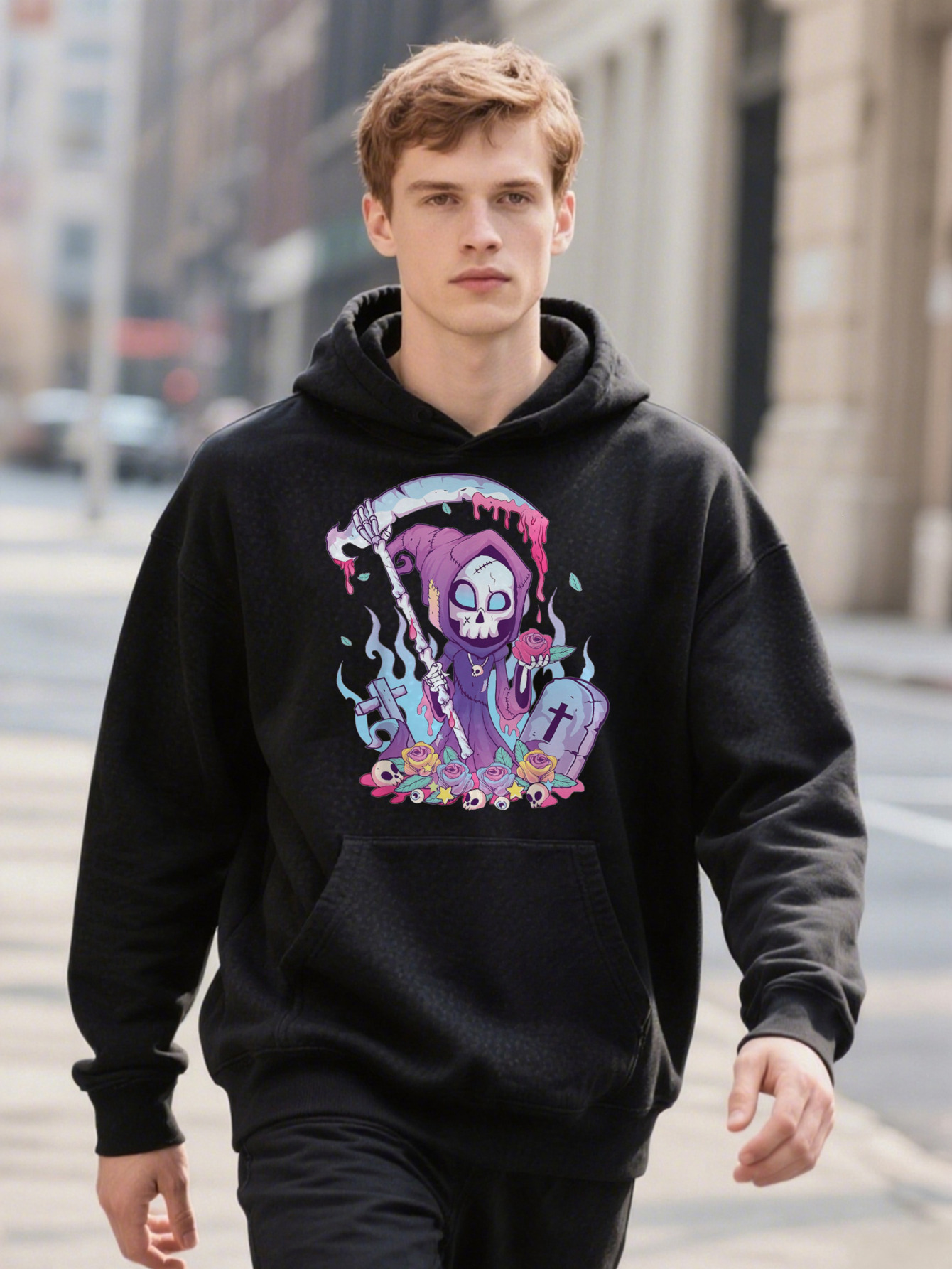 Pastel Goth Creepy Death Grim Reaper Kawaii Occult Menhera Selected Pure Cotton Hoodie Interesting Design DIY