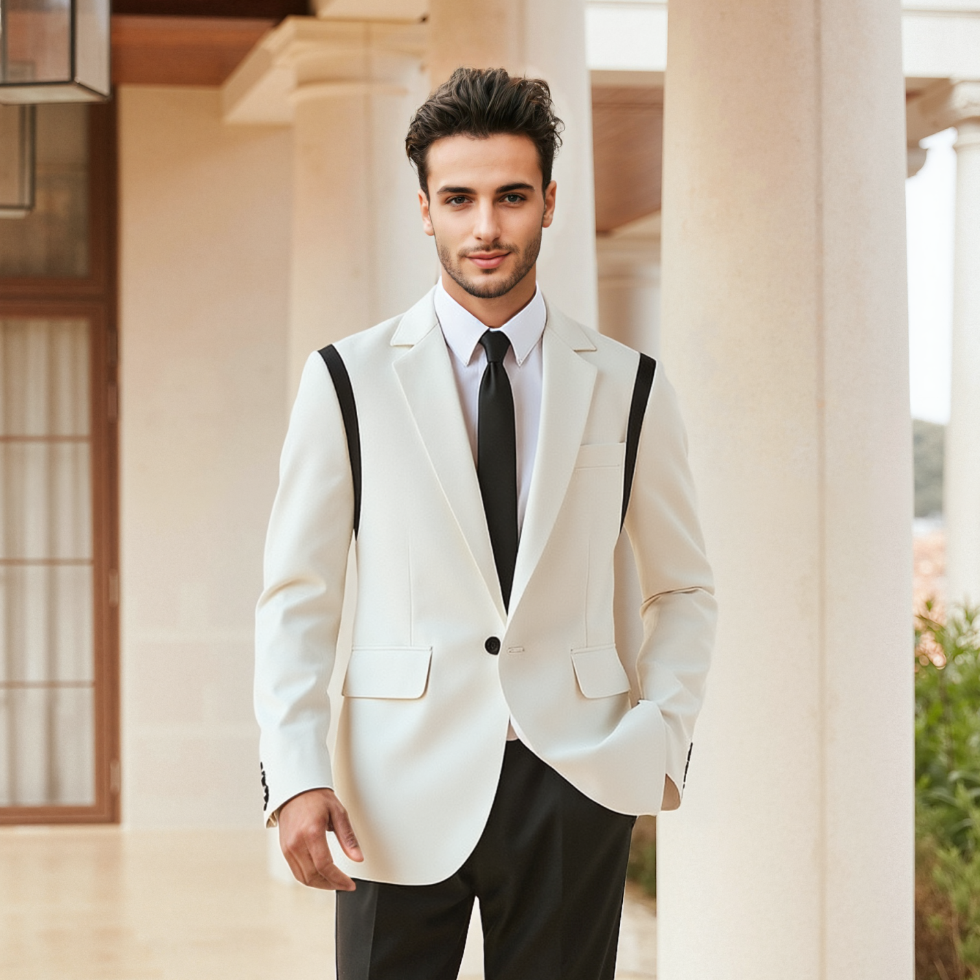 Black And White Stitching Men's Suits Single Breasted 1pcs Slim Fit Blazer Business Coats Wedding Party Groom Tuxedo