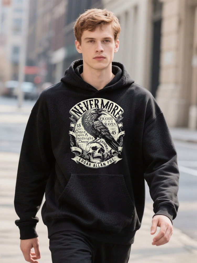 Edgar Allan Poe Hoodie Nevermore Raven Graphic Cotton Plus Size L XL Men S Casual Ee With
