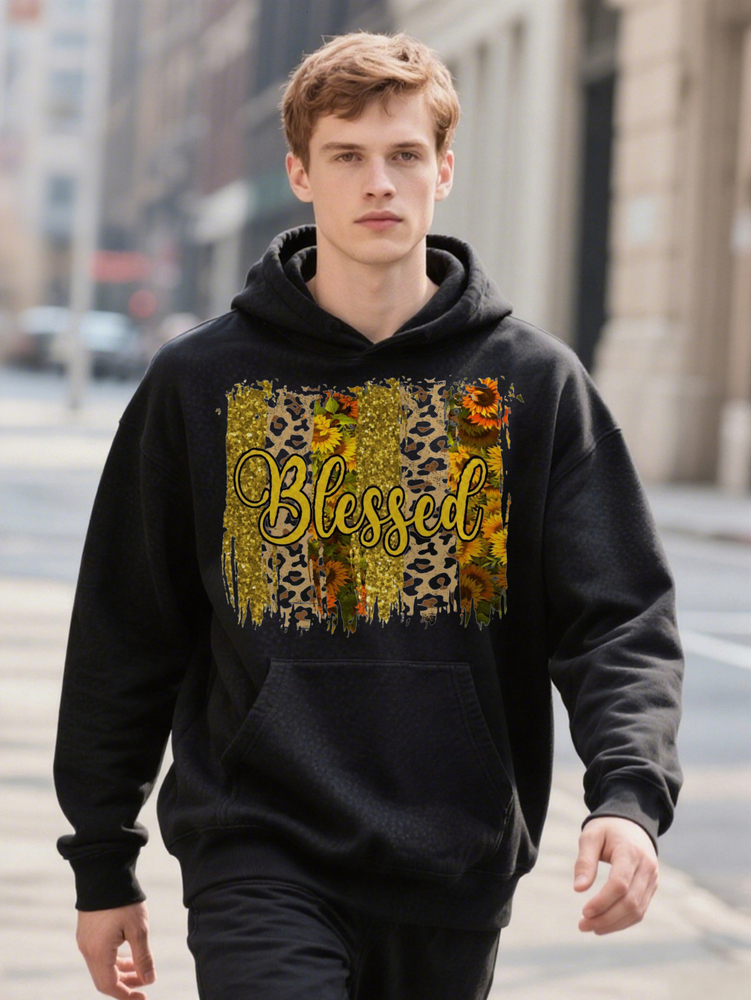 Men S Casual Crew Blessed Leopard Print Hoodie Sweatshirt Design Black Knit Op Style Hine