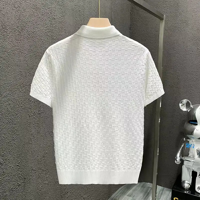 Summer Mens Polo Shirts Highend Ice Silk Thin Plaid Knitted Tees Shirt Short Sleeve Slim Fit Trendy Casual For Male 250808