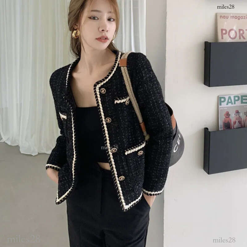 Wo Jacket Coat Women Outerwear Female Spring Autumn Tweed Round Neck Casual Coats Channel Style Za Suit Cropped Retro Tops 221129